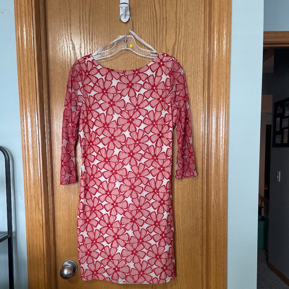 Diane Von Furstenberg lace floral mid length dress. V back